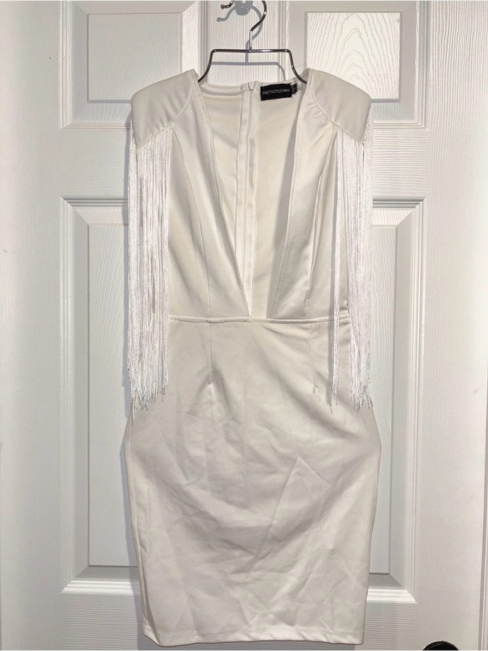 House of CB White Fringe Sleeve Mini Dress Like New